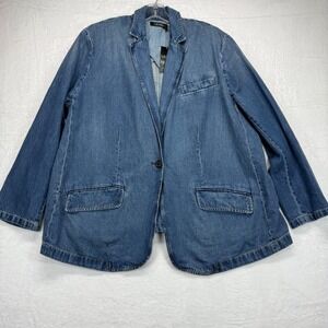 Lauren Ralph Lauren‎ Denim Blazer Jacket City Blue Womens Plus Size 20W